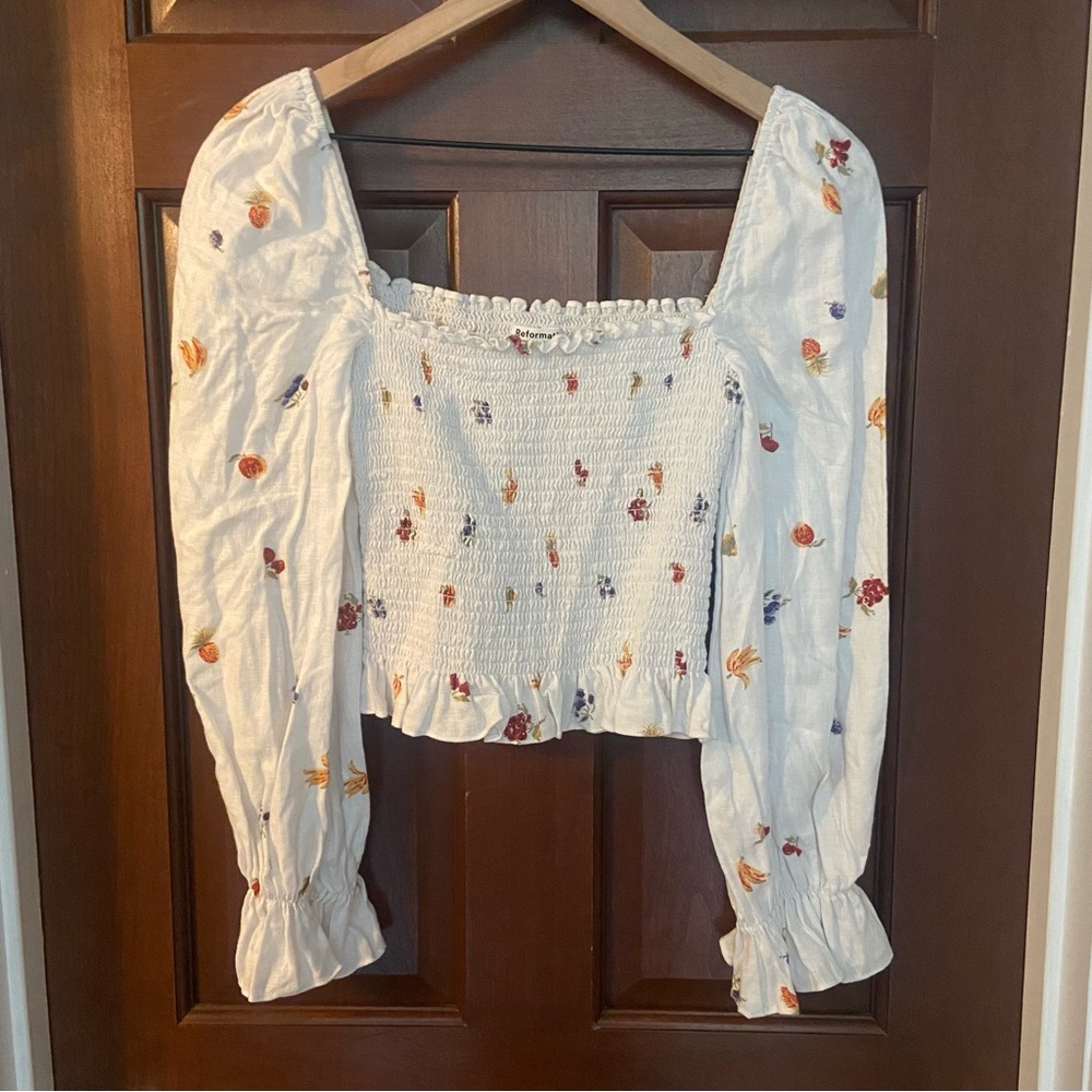 Reformation White Floral Blouse